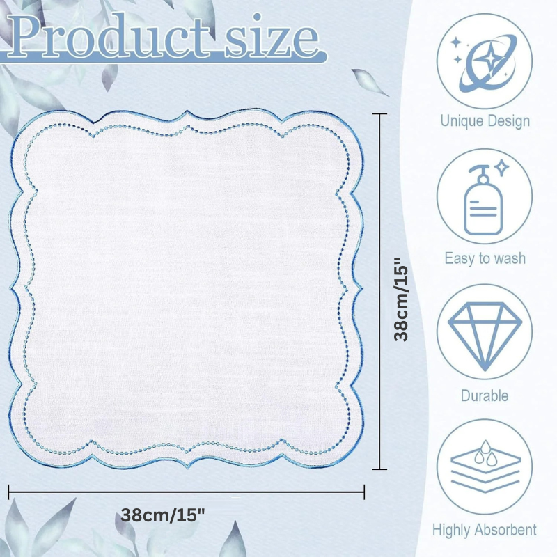 6pcs Cotton Linen Embroidered Cloth Napkin Scalloped Edge Table Napkins | Bowlift