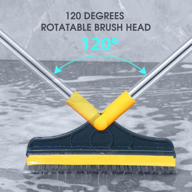 2 In 1 Floor Scrub Brush with Window Squeegee 120 Degrees Rotatable Long Handle Bowlift