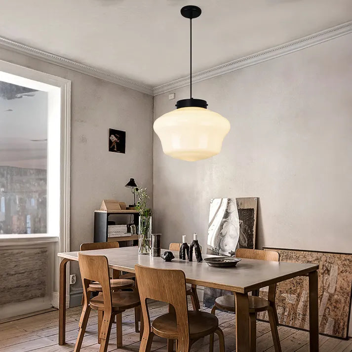Vintage Geometric Hanging Lamp made of Matte Glass – Retro Pendant Light for Dining Room | Bowlift