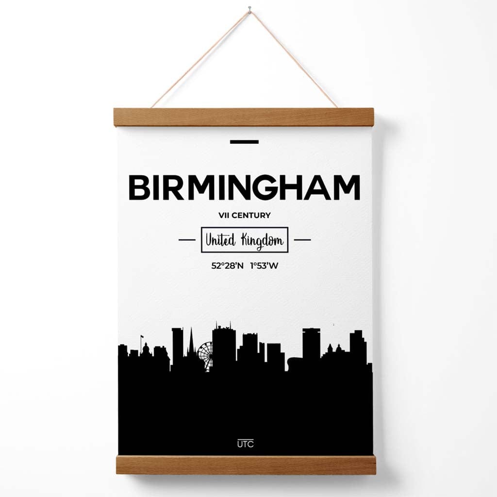 Birmingham Black and White City skyline Poster with hanger | Bowlift