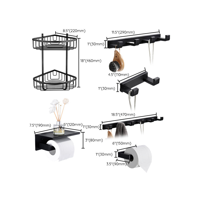 BowLift | Matte Black 5-piece modern bathroom accessory as individual piece or as set with towel bar