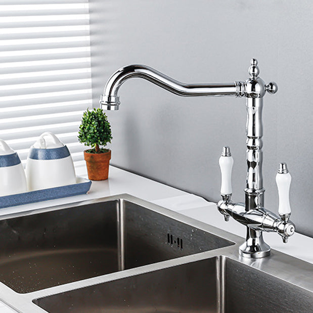 BowLift | Traditional Kitchen Bar Faucet Double Handle High Arc No Sensor Bar Faucet