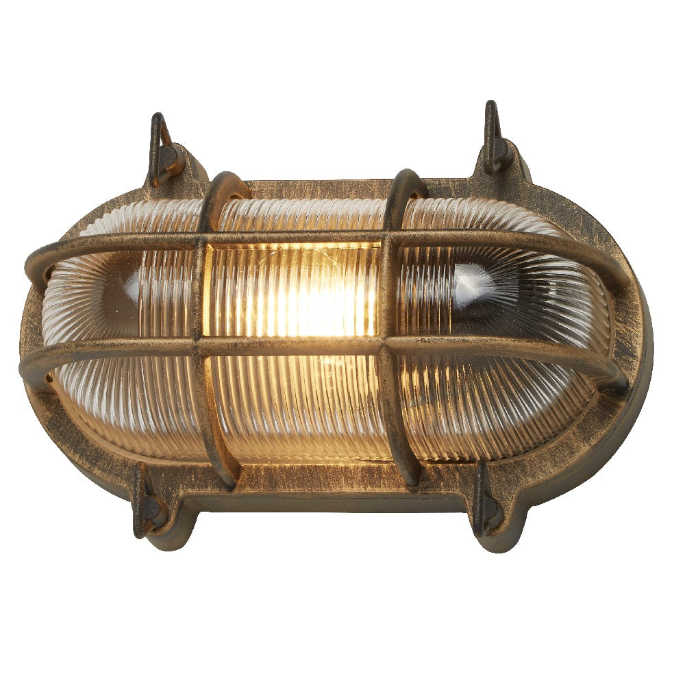 BowLift | Antique Brass & Ribbed Glass Outdoor Vintage Oval Surface Lights Wall Lamp 248mm