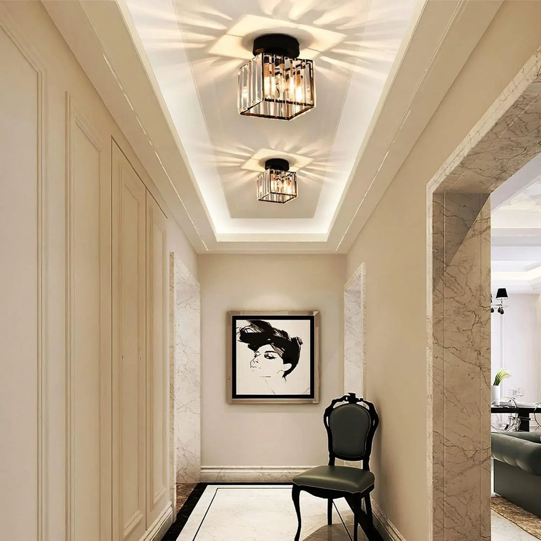 BowLift | Modern Crystal Ceiling Light with Gold and Black Accents – Stylish Lighting for Your Home
