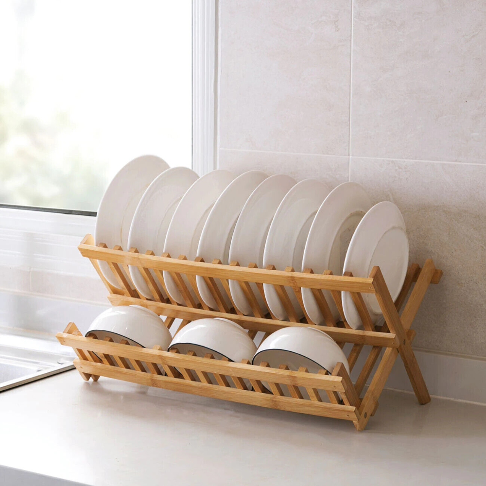 Bamboo drying rack with vertical compartments | Bowlift