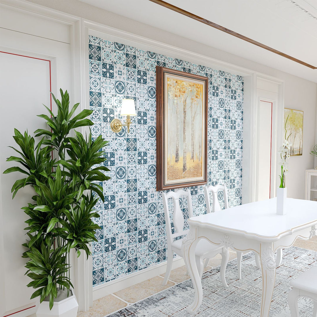 BowLift | Plastic Peel & Stick Tile Square Stain Resistant Wallpaper for Back Wall