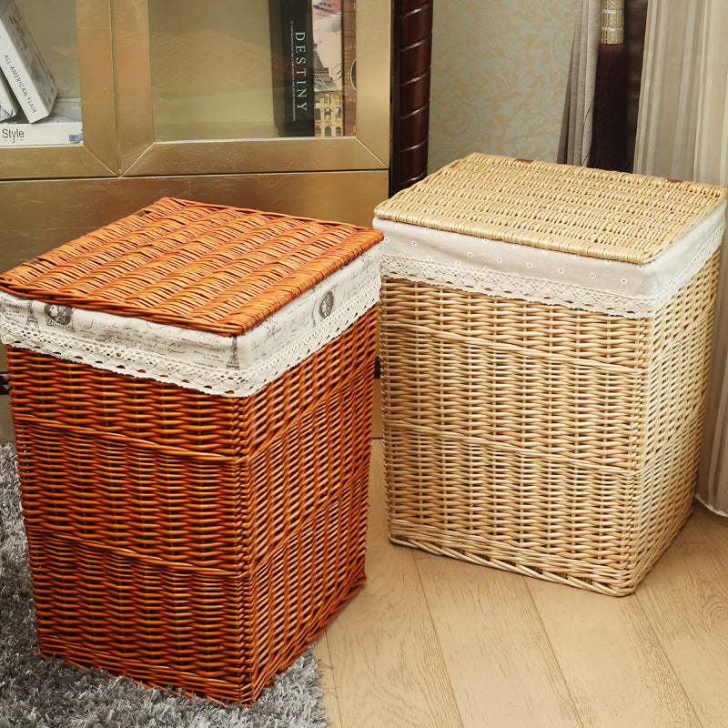 Women's laundry basket with decorative checkered fabric and practical lid Bowlift