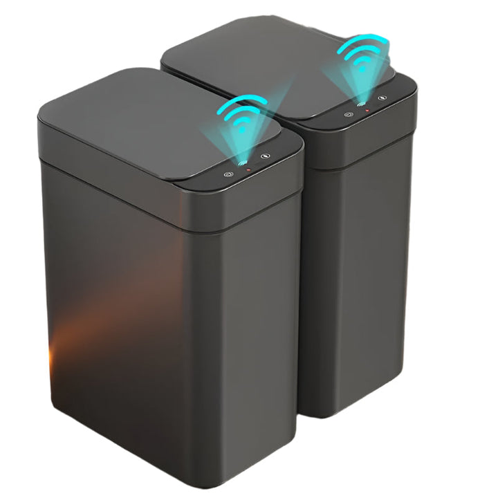 Set of 2 Smart Sensor Trash Cans – Touchless and Compact (Black) | Bowlift