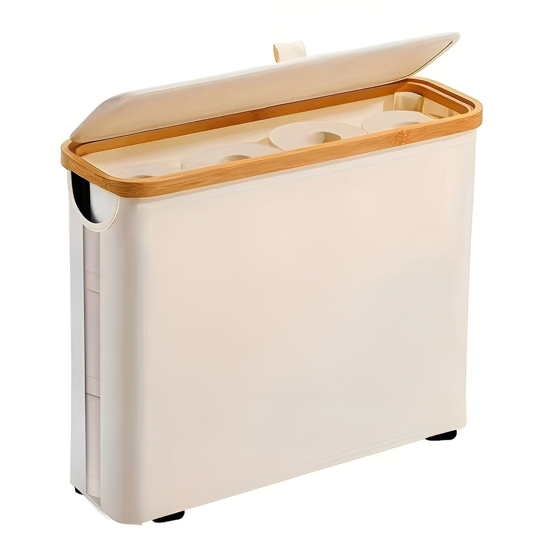Large toilet paper holder with lid – space-saving & foldaBowlifte | wooden frame for bathroom & toilet | Bowlift