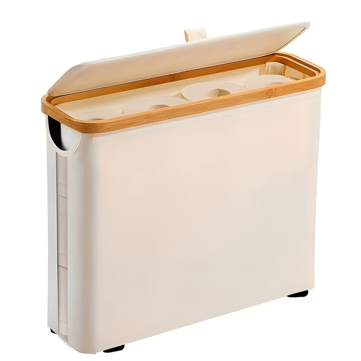 Large toilet paper holder with lid – space-saving & foldaBowlifte | wooden frame for bathroom & toilet | Bowlift