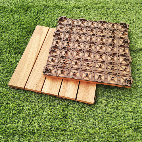 BowLift | Teak-Finish 5-Slat Square Wooden Floor Tiles Connection Garden Tiles
