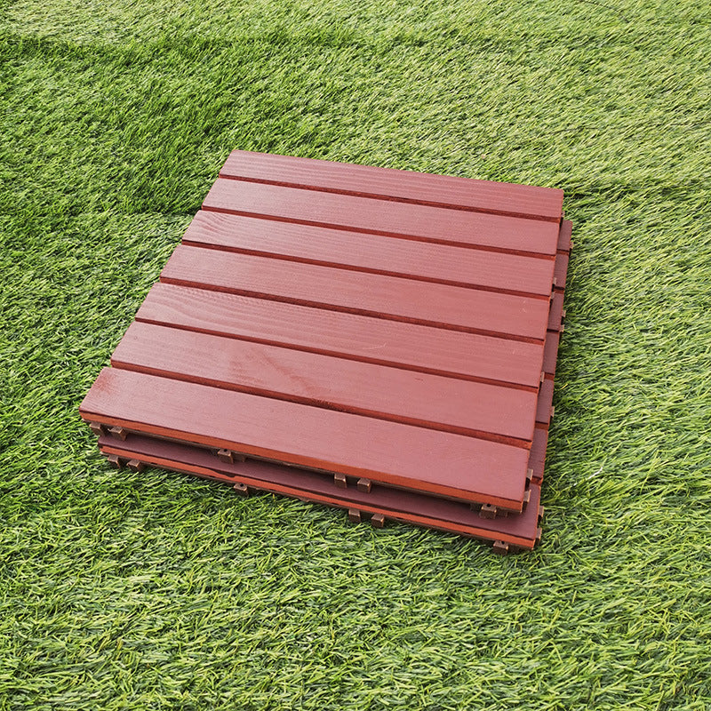 BowLift | Red 6-Slat Square Wood Deck Tiles Snap-Fit Installation Floor Tiles