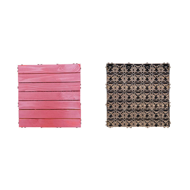 BowLift | Red 6-Slat Square Wood Deck Tiles Snap-Fit Installation Floor Tiles
