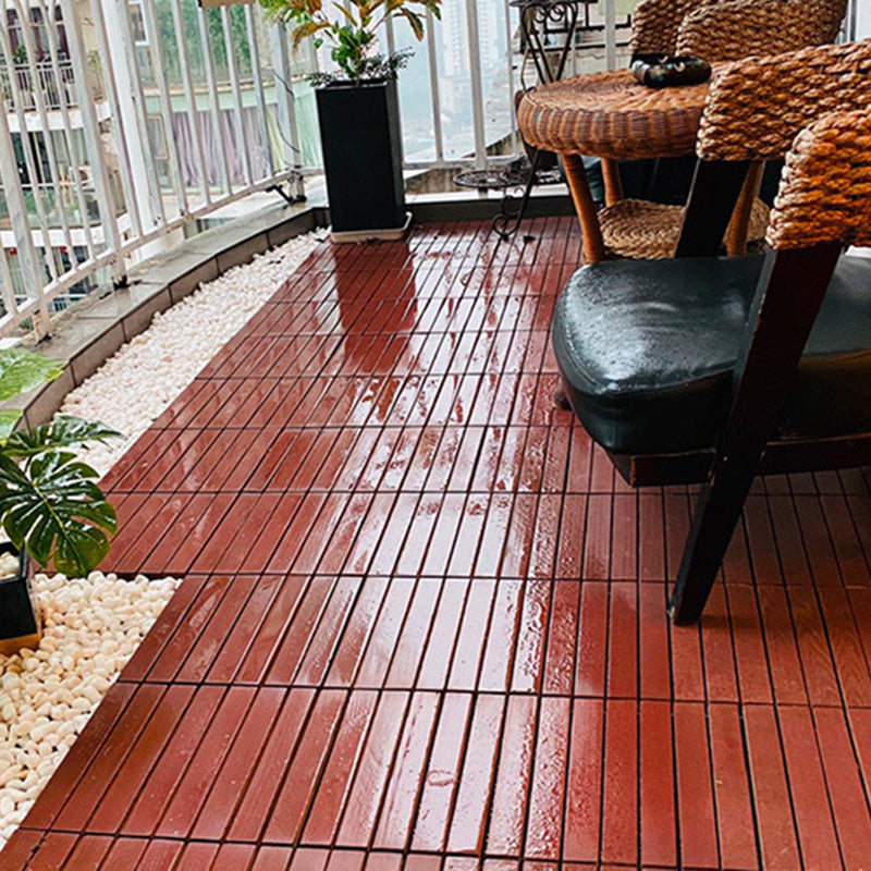 BowLift | Red 6-Slat Square Wood Deck Tiles Snap-Fit Installation Floor Tiles