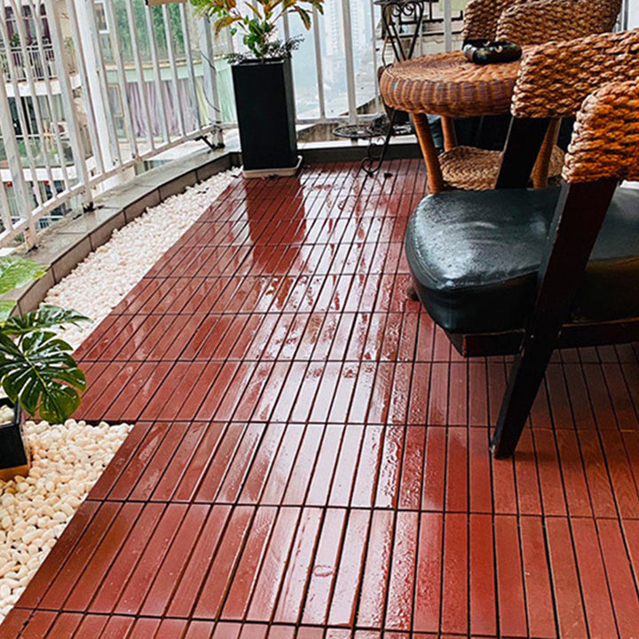 BowLift | Red 6-Slat Square Wood Deck Tiles Snap-Fit Installation Floor Tiles