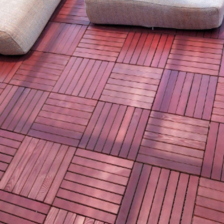 BowLift | Red 6-Slat Square Wood Deck Tiles Snap-Fit Installation Floor Tiles