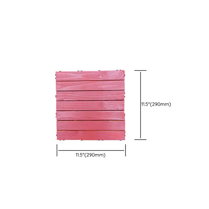 BowLift | Red 6-Slat Square Wood Deck Tiles Snap-Fit Installation Floor Tiles