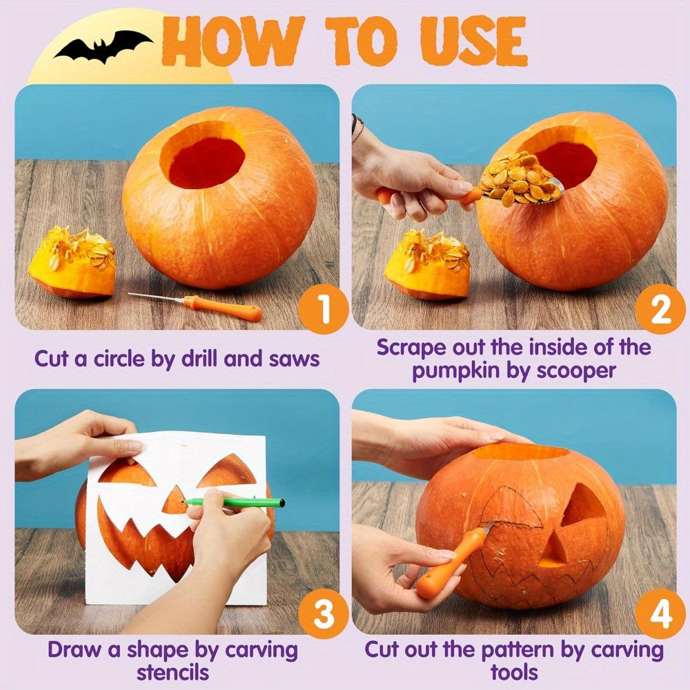 BowLift | Halloween Pumpkin Carving Kit with Stencils | Easy Carved Pumpkins Reusable Tools