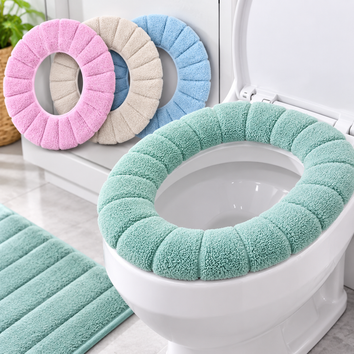 Plush Terry Microfiber Cushioned Toilet Seat Cover with Elastic Fit Bowlift