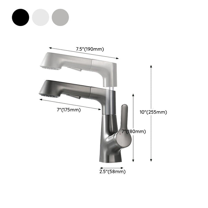 BowLift | Contemporary Bath Faucet Brass Lever Handle Pull-Out Sink Faucet