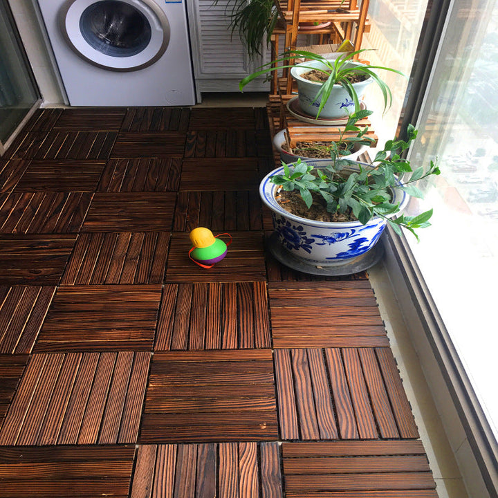 BowLift | Farmhouse square tile floor brown pine wood for patio garden