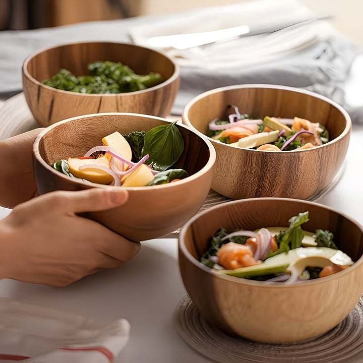Wood Serving Bowls Set (4-piece) – ReusaBowlifte and Handcrafted | Perfect for Salad, Soup, Rice & Ramen | Bowlift
