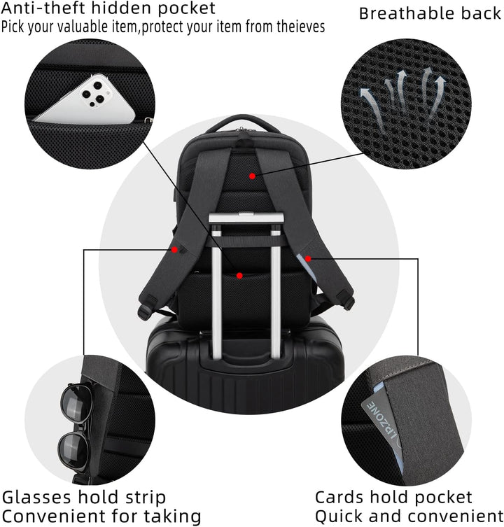 Water-Resistant Travel Laptop Backpack with USB Port & Organised Storage | Bowlift