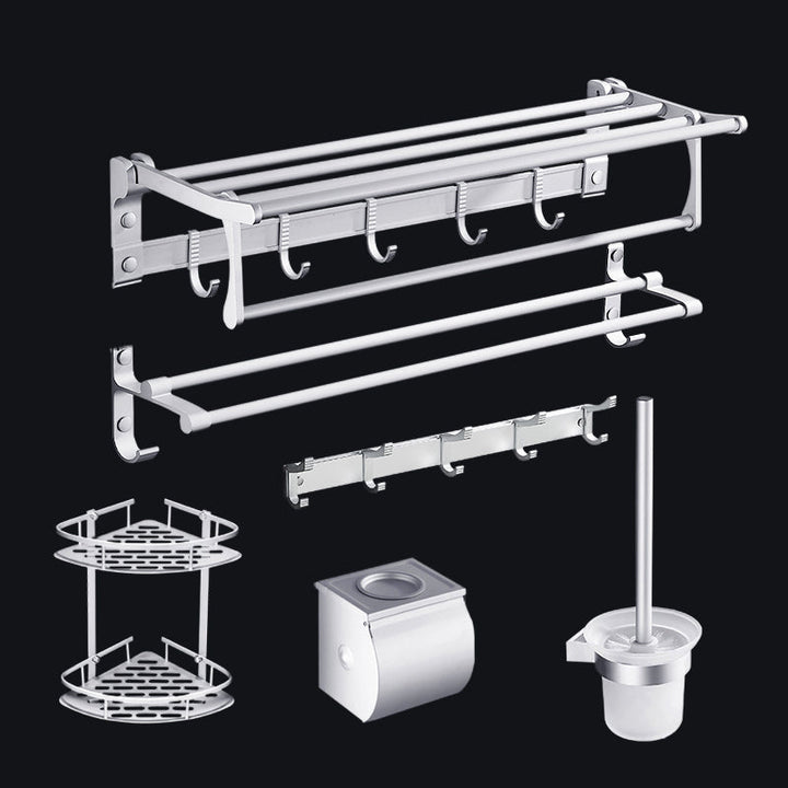 BowLift | Contemporary silver metal bathroom accessory set with towel rack
