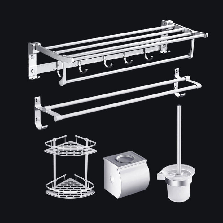 BowLift | Contemporary silver metal bathroom accessory set with towel holder