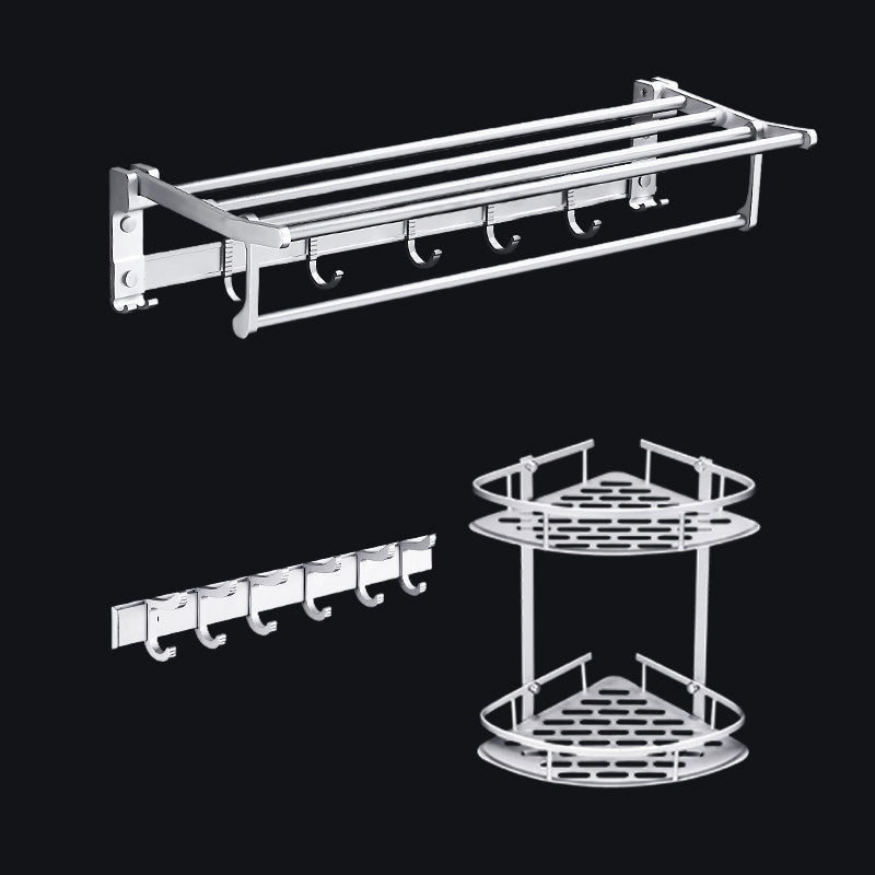 BowLift | Contemporary silver metal bathroom accessory set with towel rack