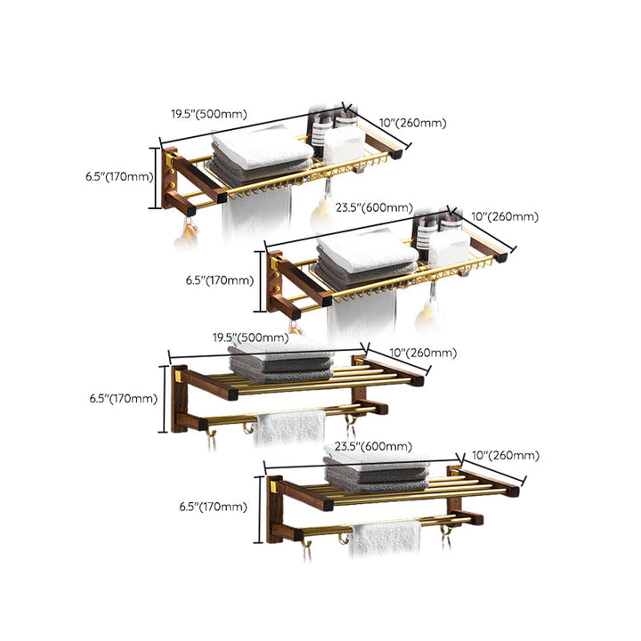 BowLift | 6-piece walnut bathroom accessory set metal gold bath hardware set