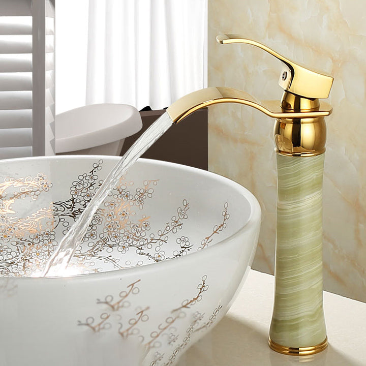 BowLift | Wall-mounted Copper Roman Bath Faucet Low Arc Roman Bath Faucet Set with Jade