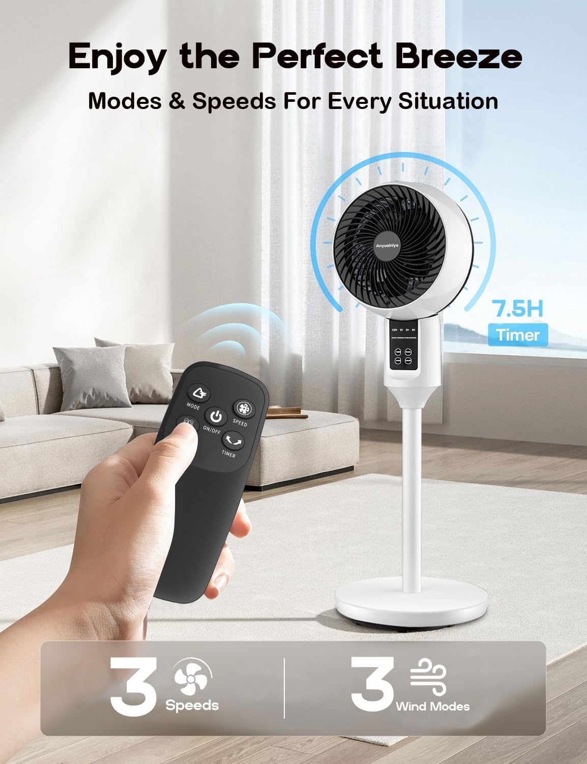 BowLift | Adjustable Pedestal Fan with 3D Oscillation – Aerion