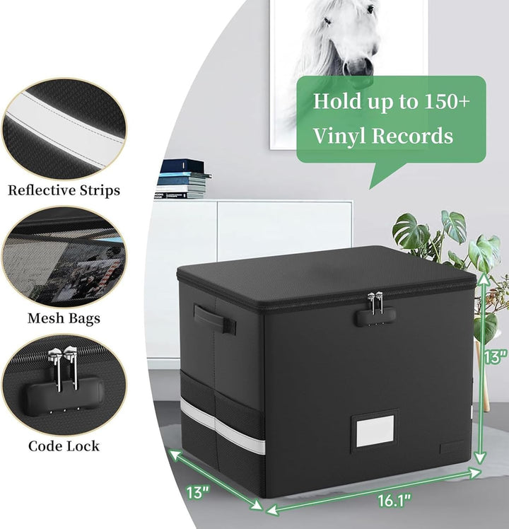 BowLift | Fireproof Record Storage Case – Waterproof Organizer for 150+ 12-Inch Records – Arcion