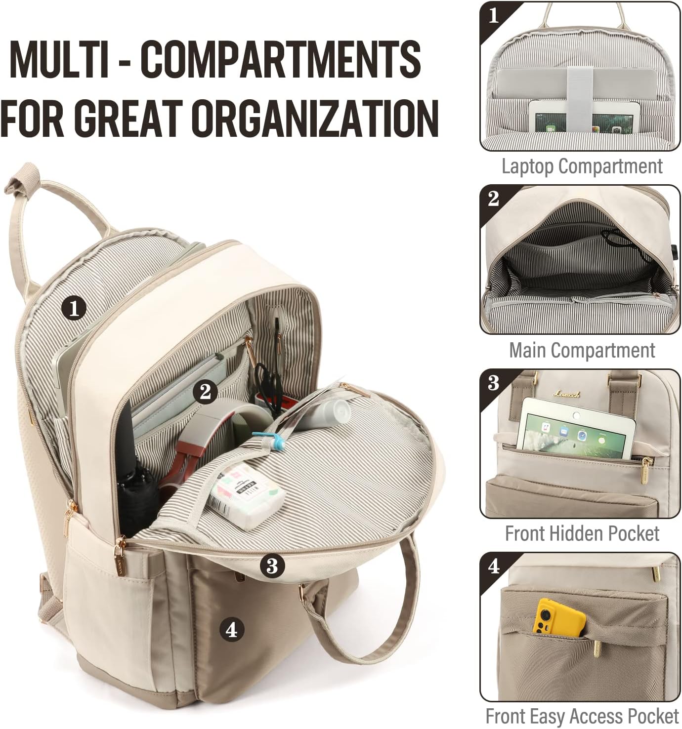 BowLift | Women’s Waterproof Laptop Backpack with USB Charging – Stylish 17-Inch Work, School & Travel Bag