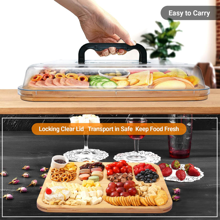 Bamboo serving tray with 6 compartments | Bowlift