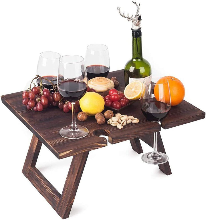 BowLift | Portable Wine Table Vinlora FoldWood | Foldable & Mobile | Made of Wood | With Bottle & Glass Holder | For Picnic, Garden & Camping