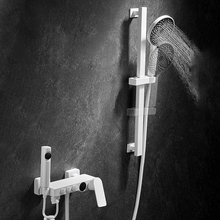 BowLift | Round Shower Set White Wall Mounted Hand Shower Lever Handle Shower Hose Swiveling Shower Set