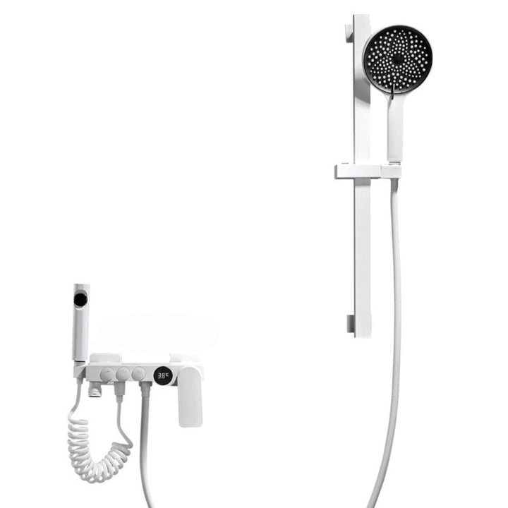 BowLift | Round Shower Set White Wall Mounted Hand Shower Lever Handle Shower Hose Swiveling Shower Set