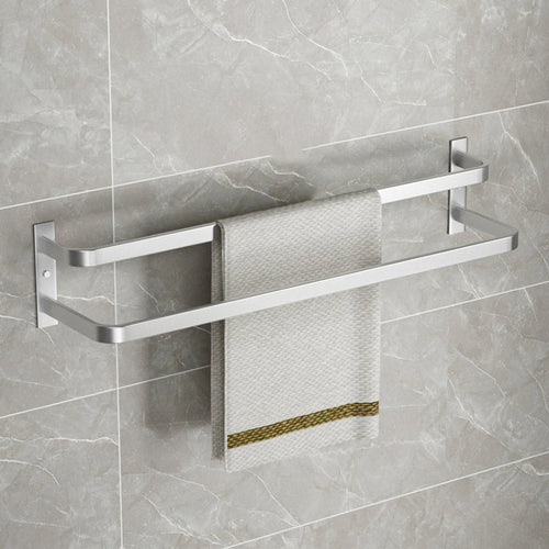 BowLift | Modern Bathroom Accessories Set Silver Bathroom Shelf Towel Holder Bathroom Accessories Kit