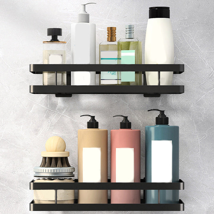 BowLift | 2-piece bathroom shelf made of matte black metal bathroom hardware set