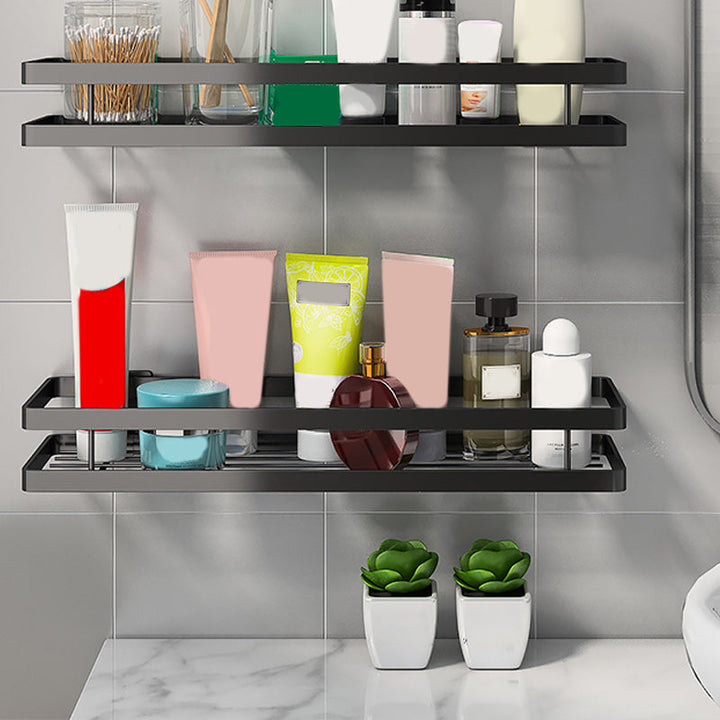 BowLift | 2-piece bathroom shelf made of matte black metal bathroom hardware set