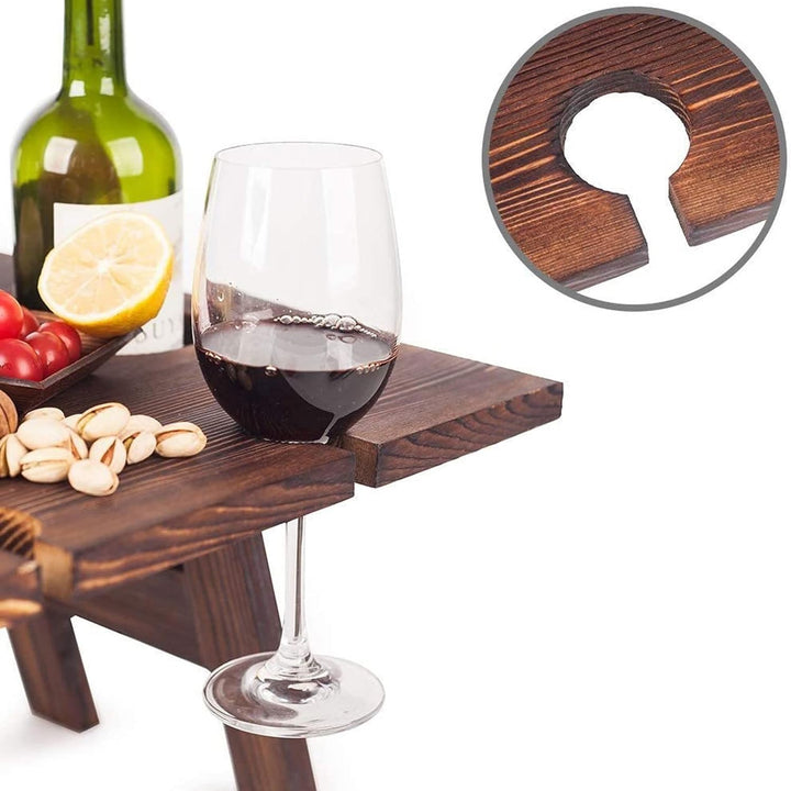 BowLift | Portable Wine Table Vinlora FoldWood | Foldable & Mobile | Made of Wood | With Bottle & Glass Holder | For Picnic, Garden & Camping