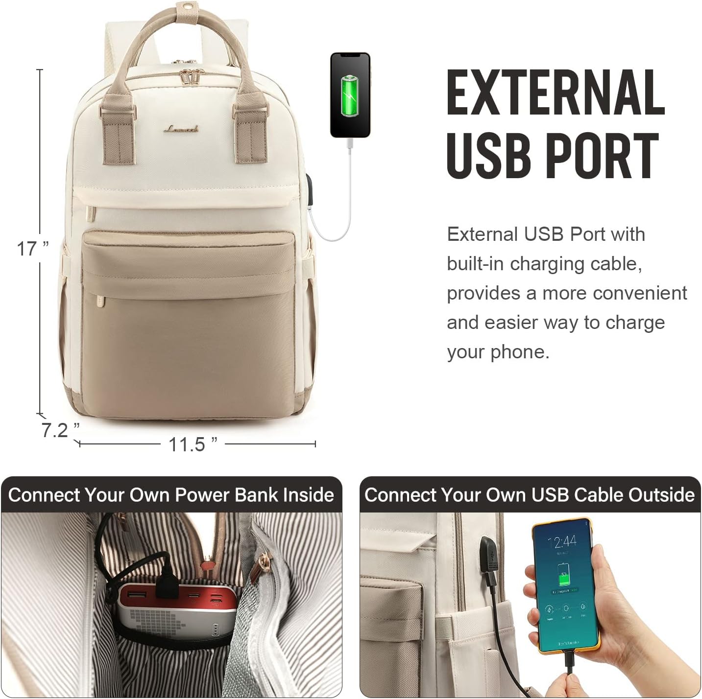 BowLift | Women’s Waterproof Laptop Backpack with USB Charging – Stylish 17-Inch Work, School & Travel Bag
