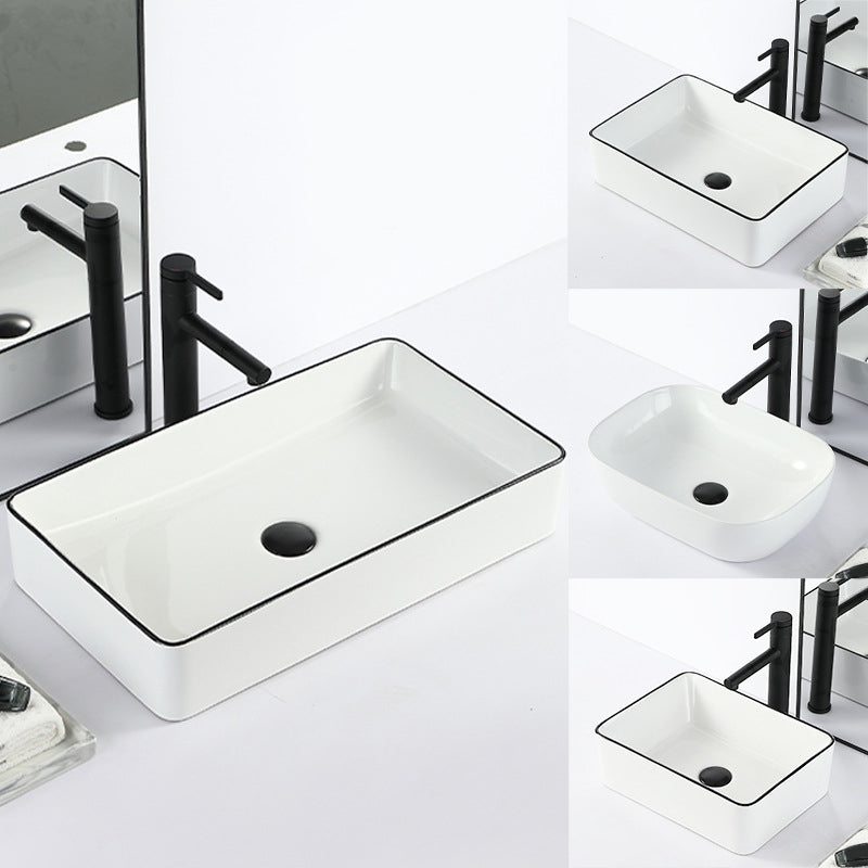 BowLift | Contemporary sink with pop-up drain porcelain rectangular basin