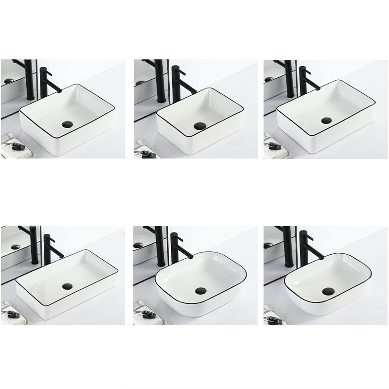 BowLift | Contemporary sink with pop-up drain porcelain rectangular basin