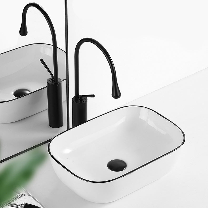 BowLift | Contemporary sink with pop-up drain porcelain rectangular basin