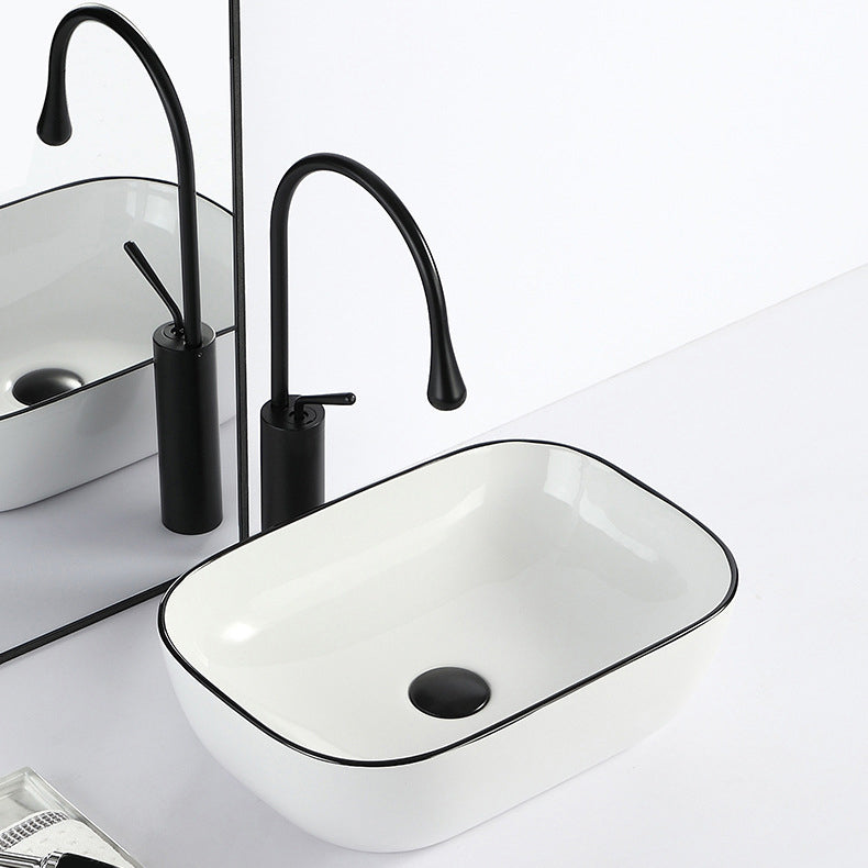 BowLift | Contemporary sink with pop-up drain porcelain rectangular basin