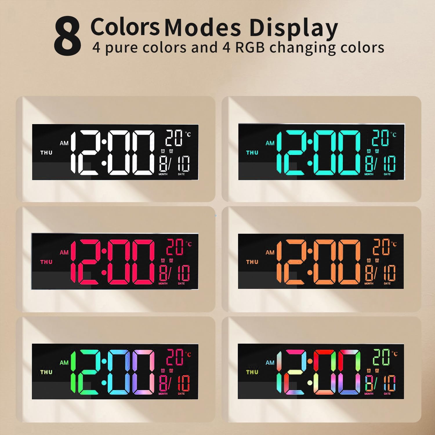 BowLift | 16-Inch RGB Digital Wall & Desk Alarm Clock with Remote – Lumeris