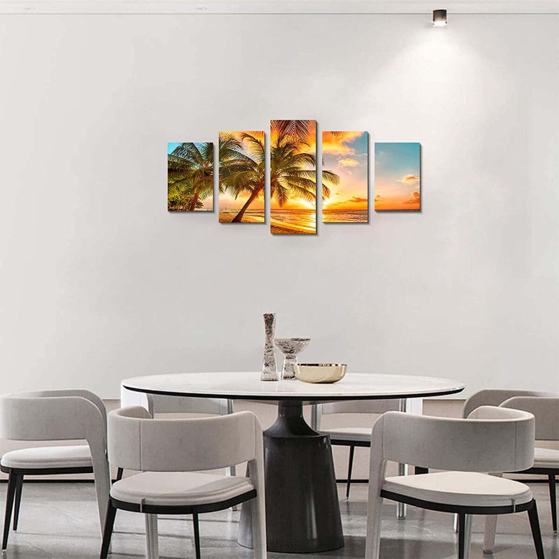 5 Piece Sunset Sea Beach Canvas Wall Art Painting | Bowlift